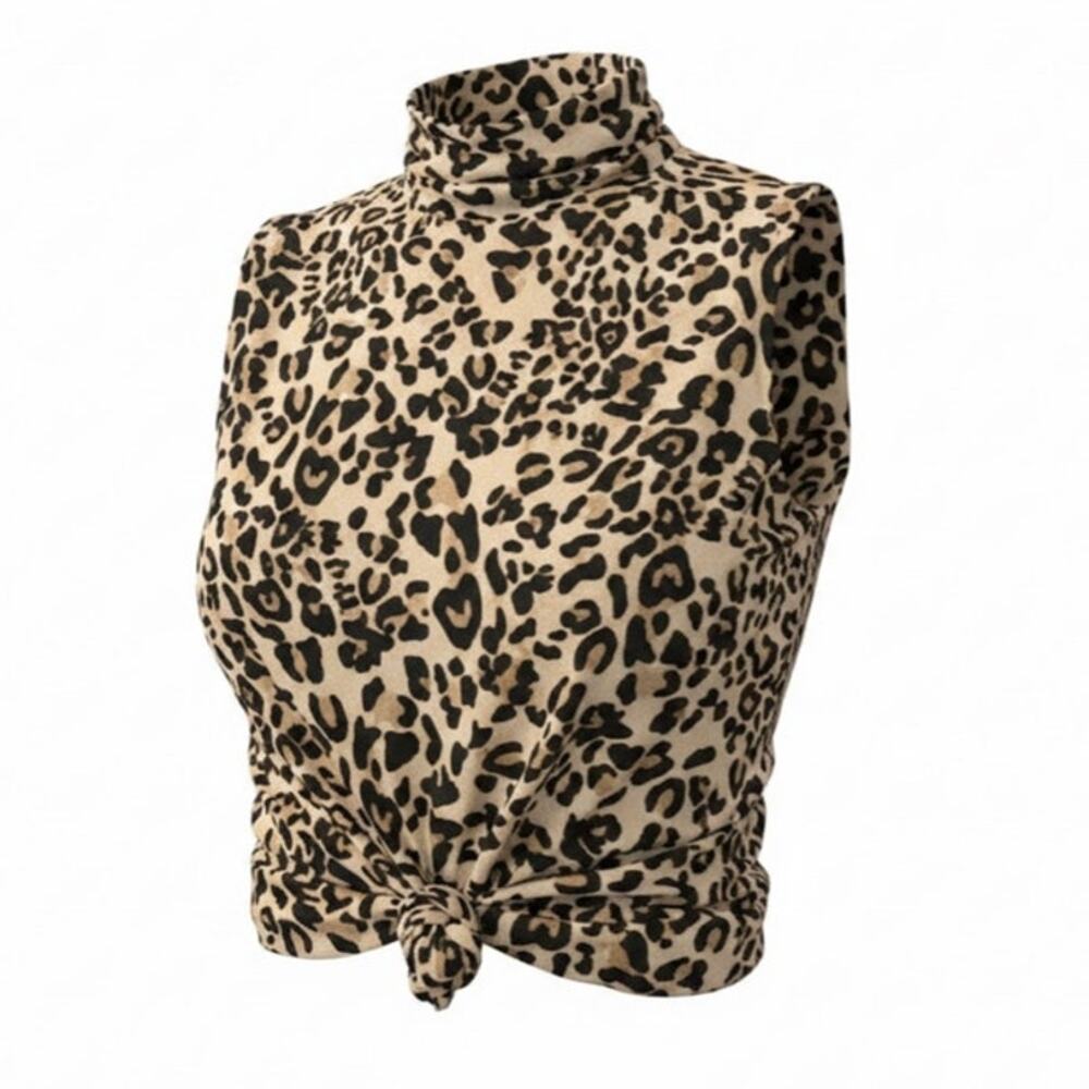 Riley & Rae Leopard Print Sleeveless Turtleneck Stretchy Lightweight Small